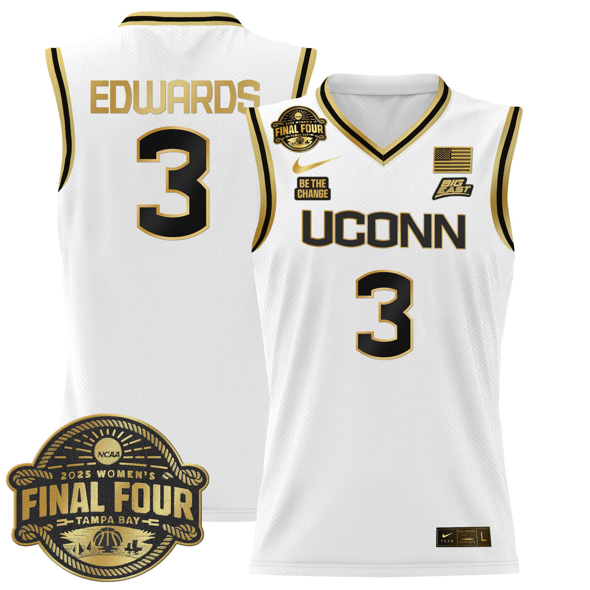Men UConn Huskies 3 Edwards White Nike 2025 Big Eat Final Four Patch Lightweight Basketball NCAA Jerseys